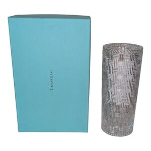 Tiffany & Co. Woven Cylinder Basket weave Crystal Vase Tiffany & Co Vase 8in